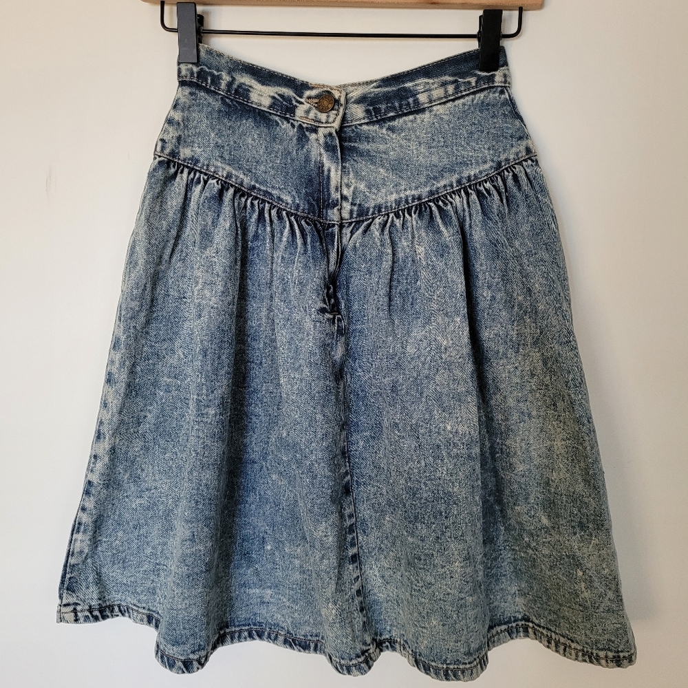 VTG ZENA Denim Skirt Size 5 Full Pleated 80s Acid Wash Grunge